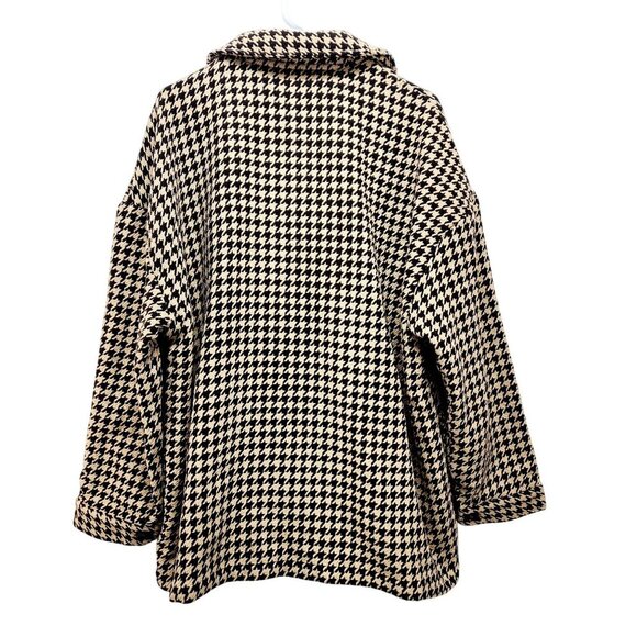 Houndstooth Button-Up Long Sleeve Coat Jacket 2XL Black & Beige - Picture 2 of 12